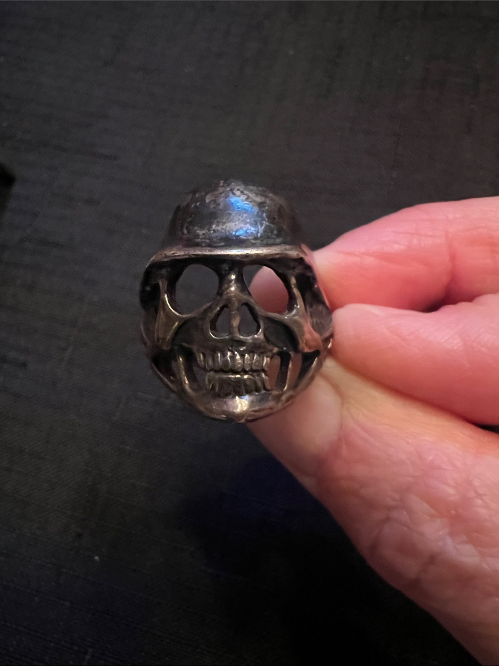 Skull Helmet Ring - Black Silver Men's Accessory